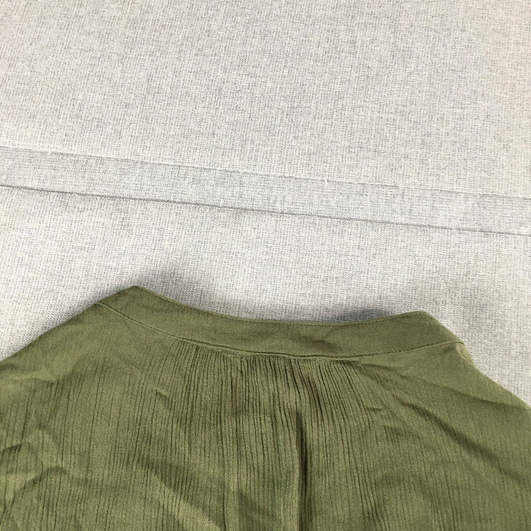 H&M Womens Shirt Dress Size 16 Khaki Green Midi Sleeveless Pleated