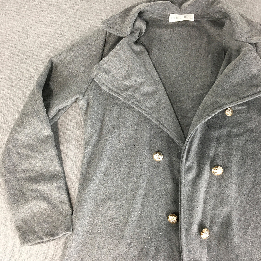 Malibu Womens Trench Coat Size 8 Grey Double Breasted Collared Jacket