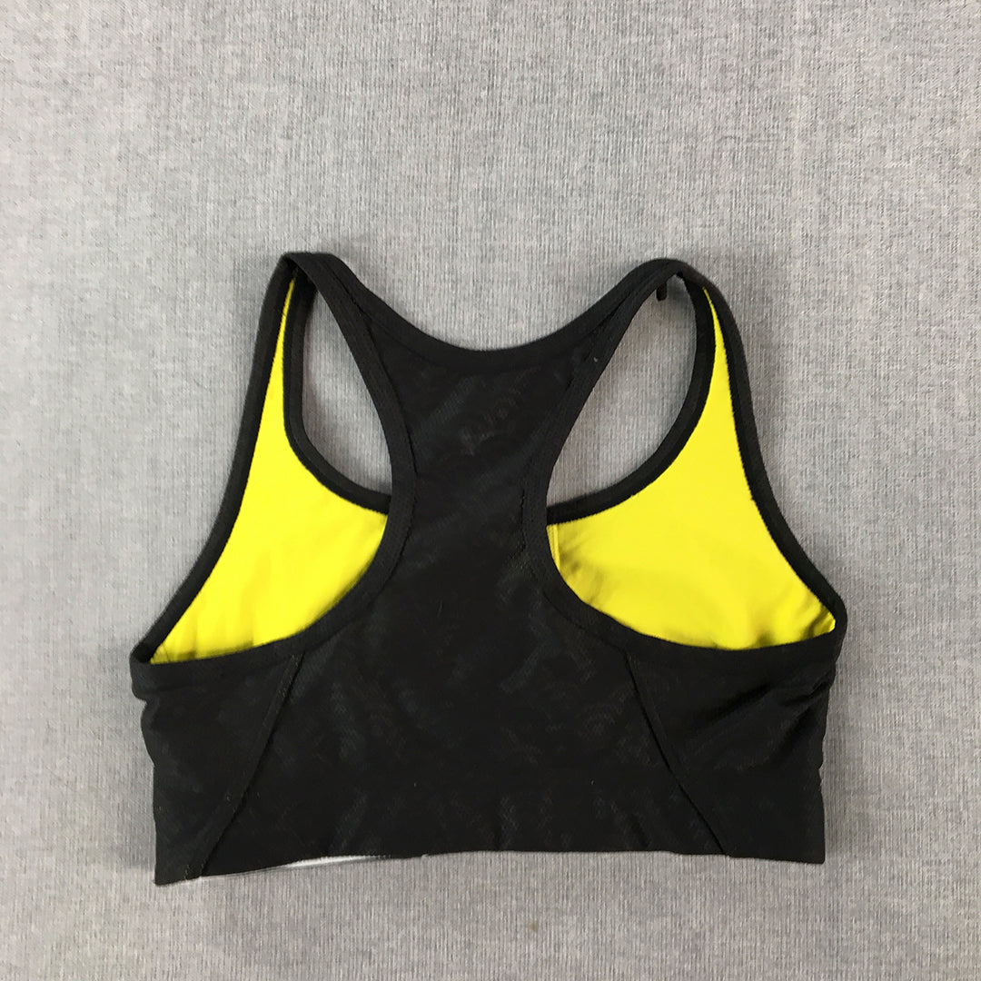 Mizuno Womens Sports Bra Size S Black Yellow Logo Cropped Top