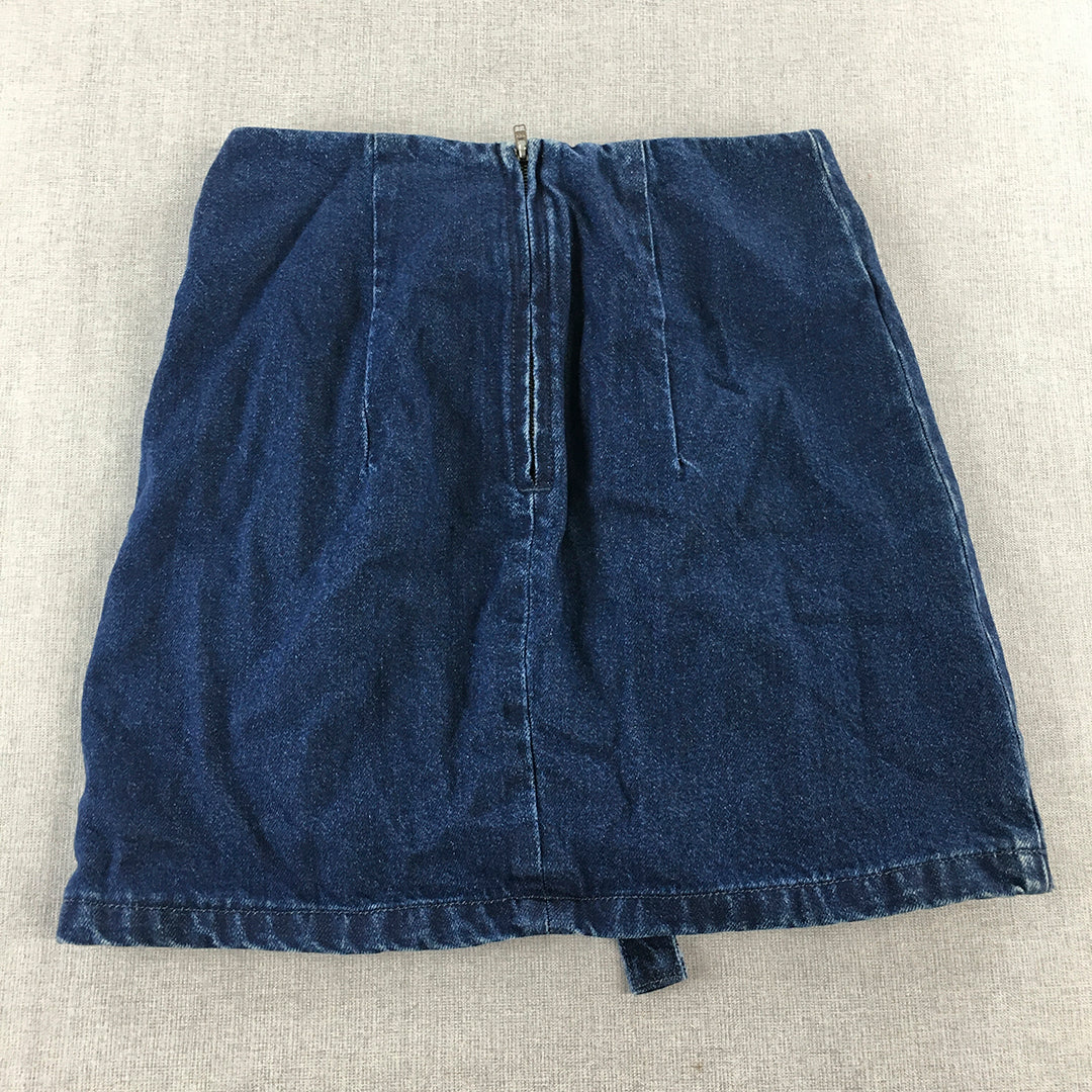 Topshop Moto Womens Denim Mini Skirt Size 6 Blue Tie-Up