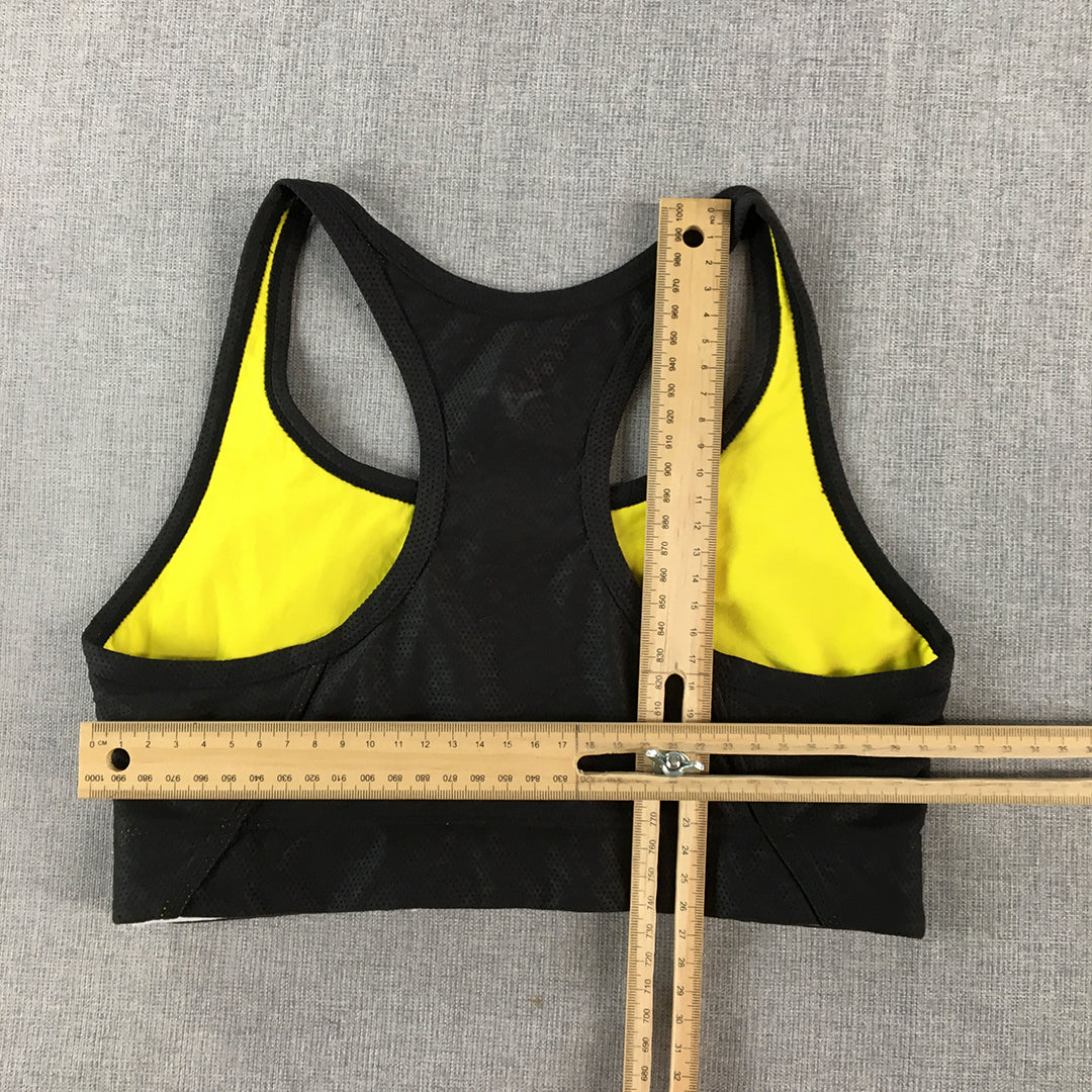 Mizuno Womens Sports Bra Size S Black Yellow Logo Cropped Top