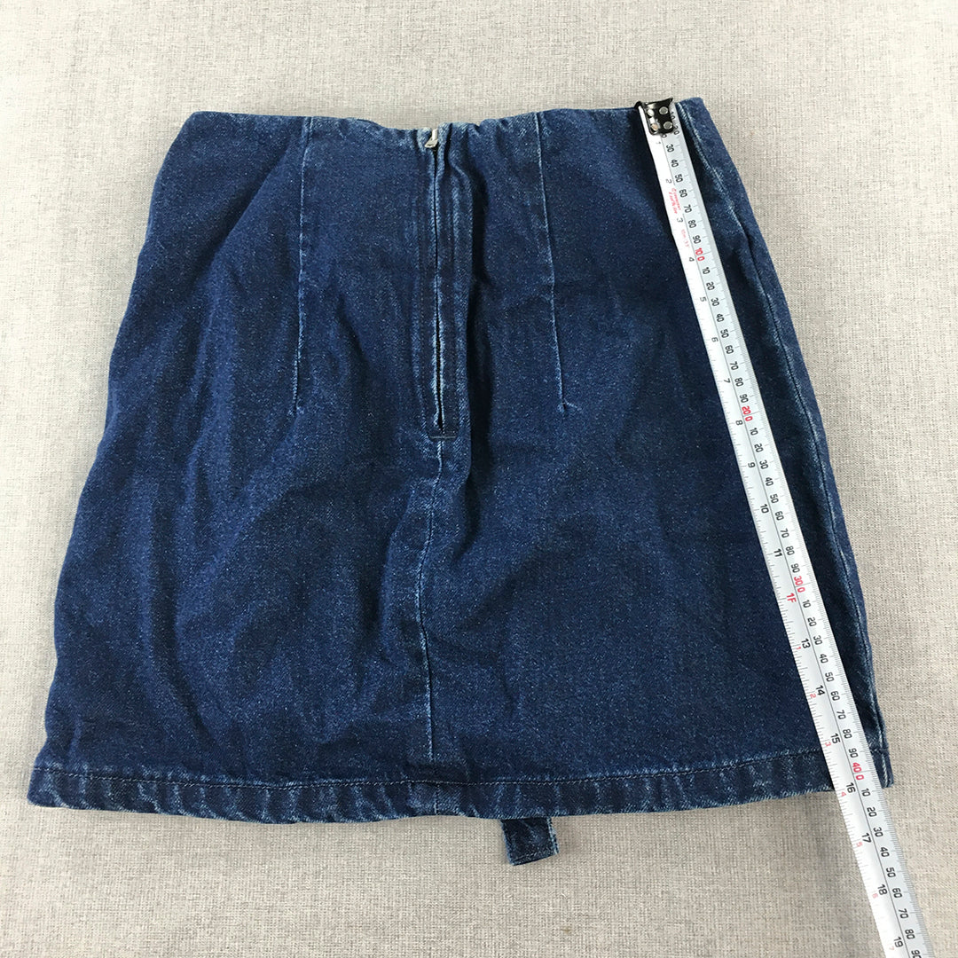 Topshop Moto Womens Denim Mini Skirt Size 6 Blue Tie-Up