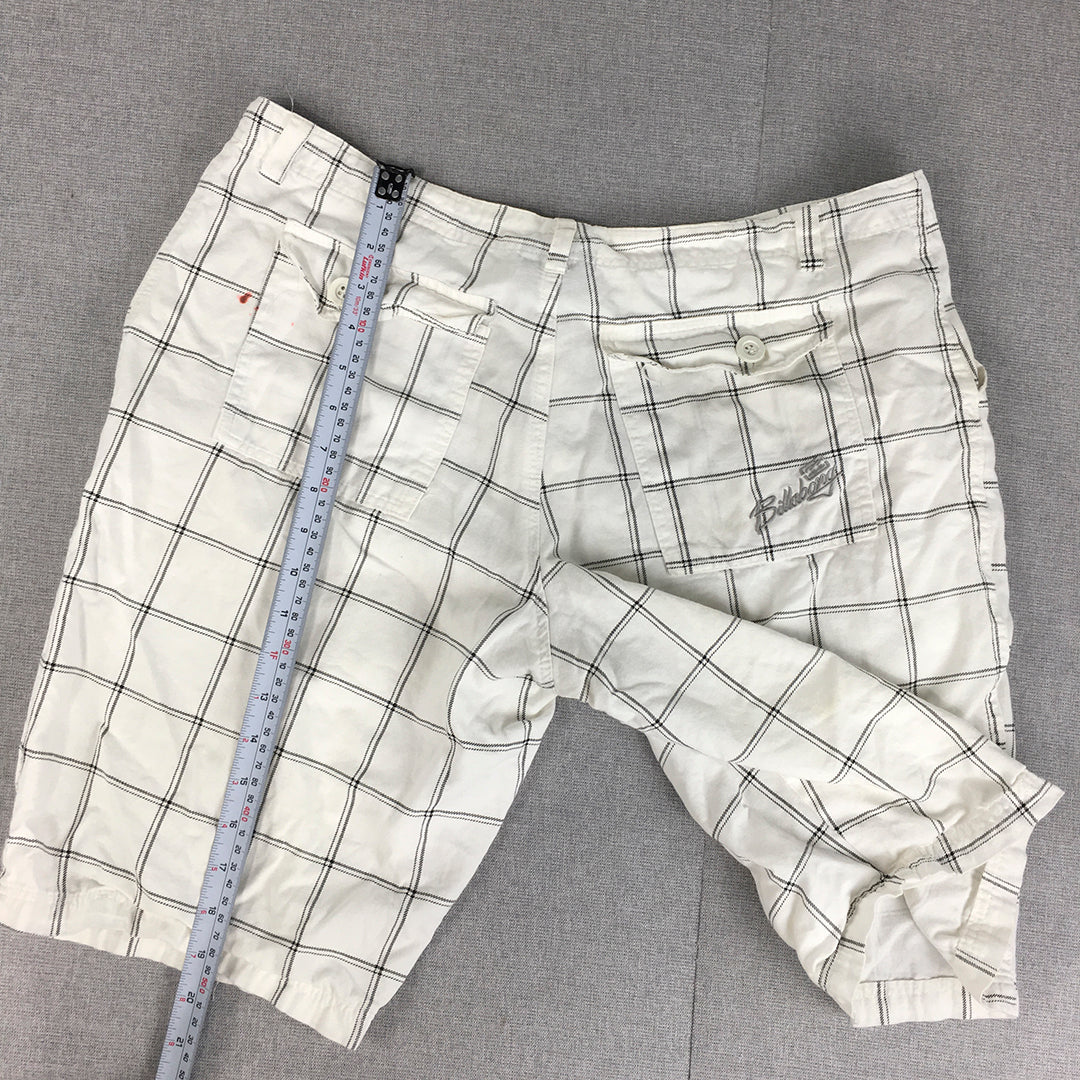 Billabong Mens Shorts Size 36 White Checkered Pockets Logo