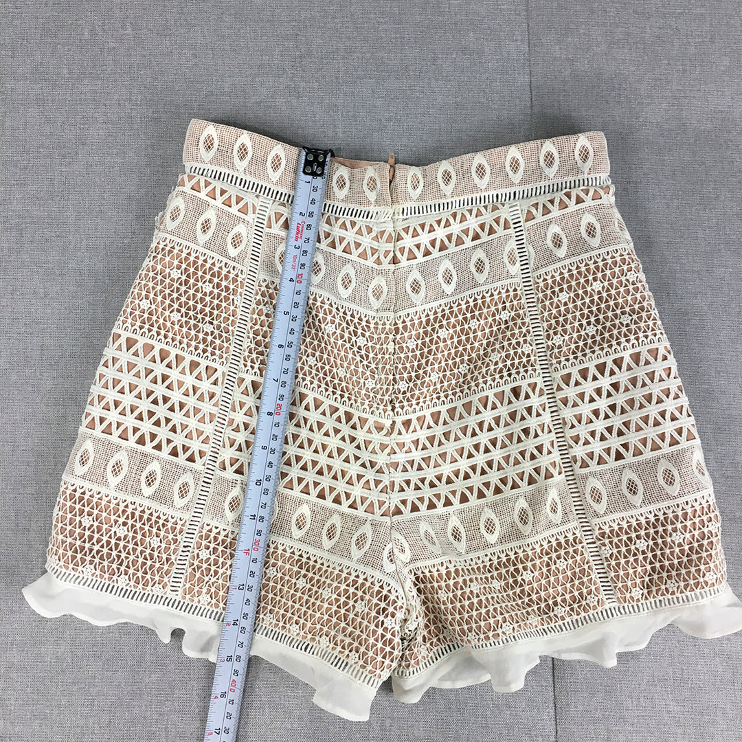 Bardot Womens Shorts Size 8 Nude & White Lace Bermuda