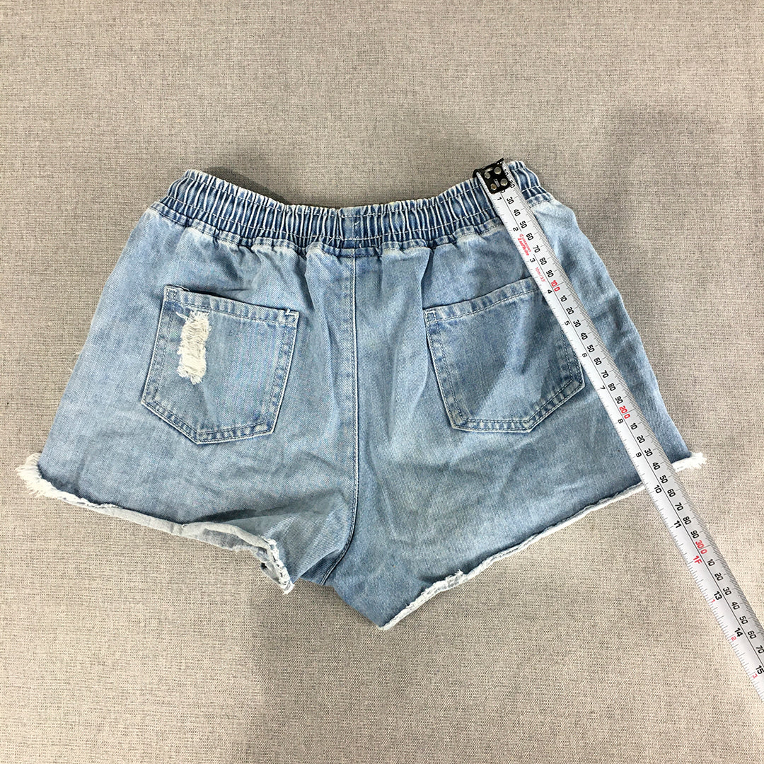 Eve Girl Kids Denim Shorts Size 10 Blue Drawstring Elastic Waist