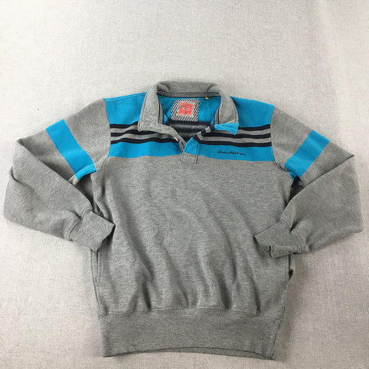 Industrial Division Mens Sweater Size M Grey Blue Collared Pockets Jumper