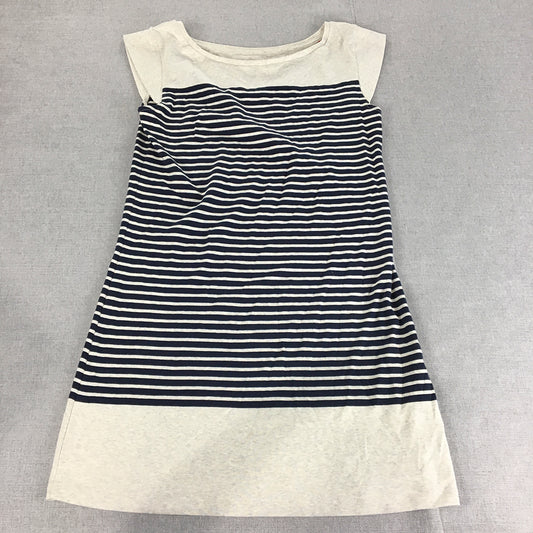 Segments Womens Mini Dress Size L Grey Navy Blue Striped Short Sleeve