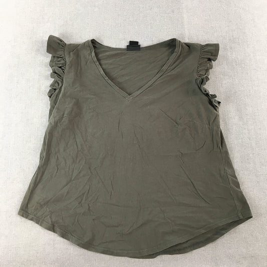 City Chic Womens T-Shirt Size S Khaki Green V-Neck Short Sleeve Top