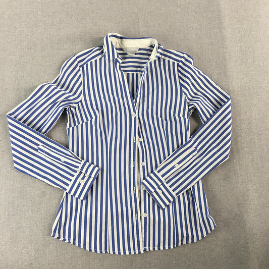 H&M Womens Shirt Size 4 Blue White Striped Long Sleeve Button-Up Collared