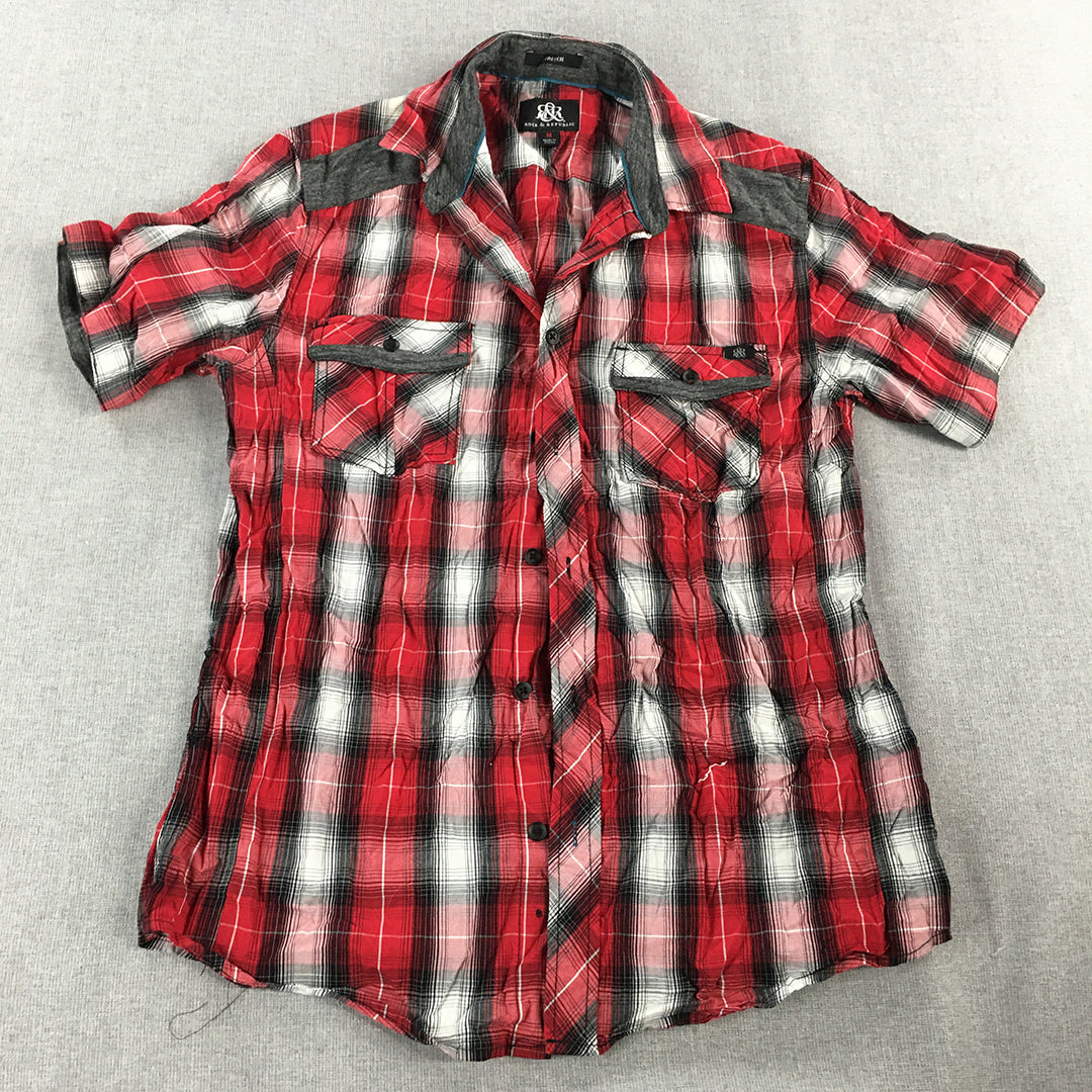 Rock & Republic Mens Shirt Size M Slim Fit Stretch Red Checkered Button-Up