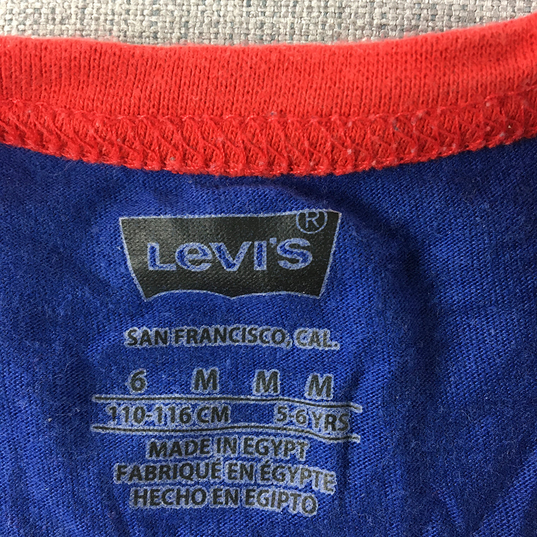 Levi's Kids Boys T-Shirt Size 5 - 6 Years Blue Logo Short Sleeve Top