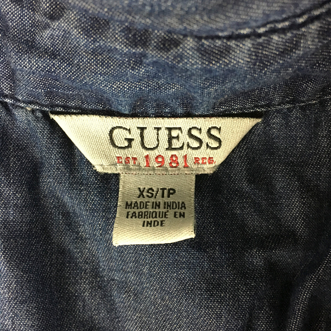 Guess Womens Denim Shirt Size XS Blue Sleeveless Pocket Button-Up Top