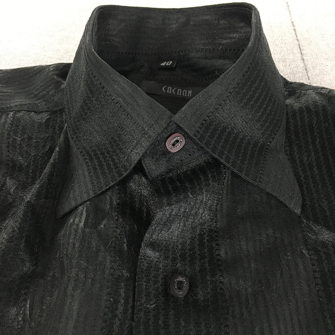 Cocoon Mens Shirt Size L Black Long Sleeve Striped Button-Up Collared Shiny