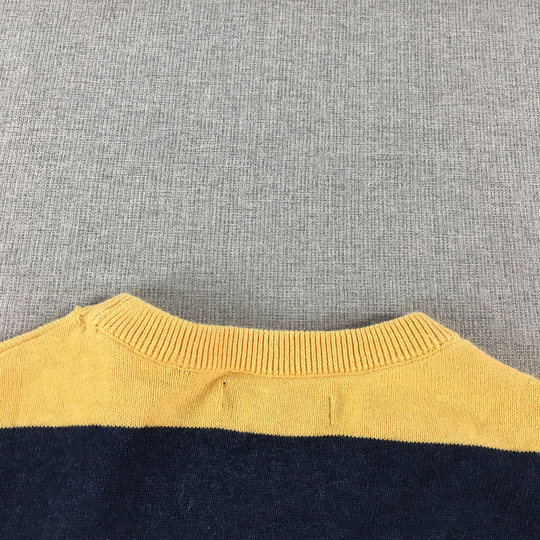 Van Heusen Mens Knit Sweater Size L Yellow Navy Striped Crew Neck Jumper