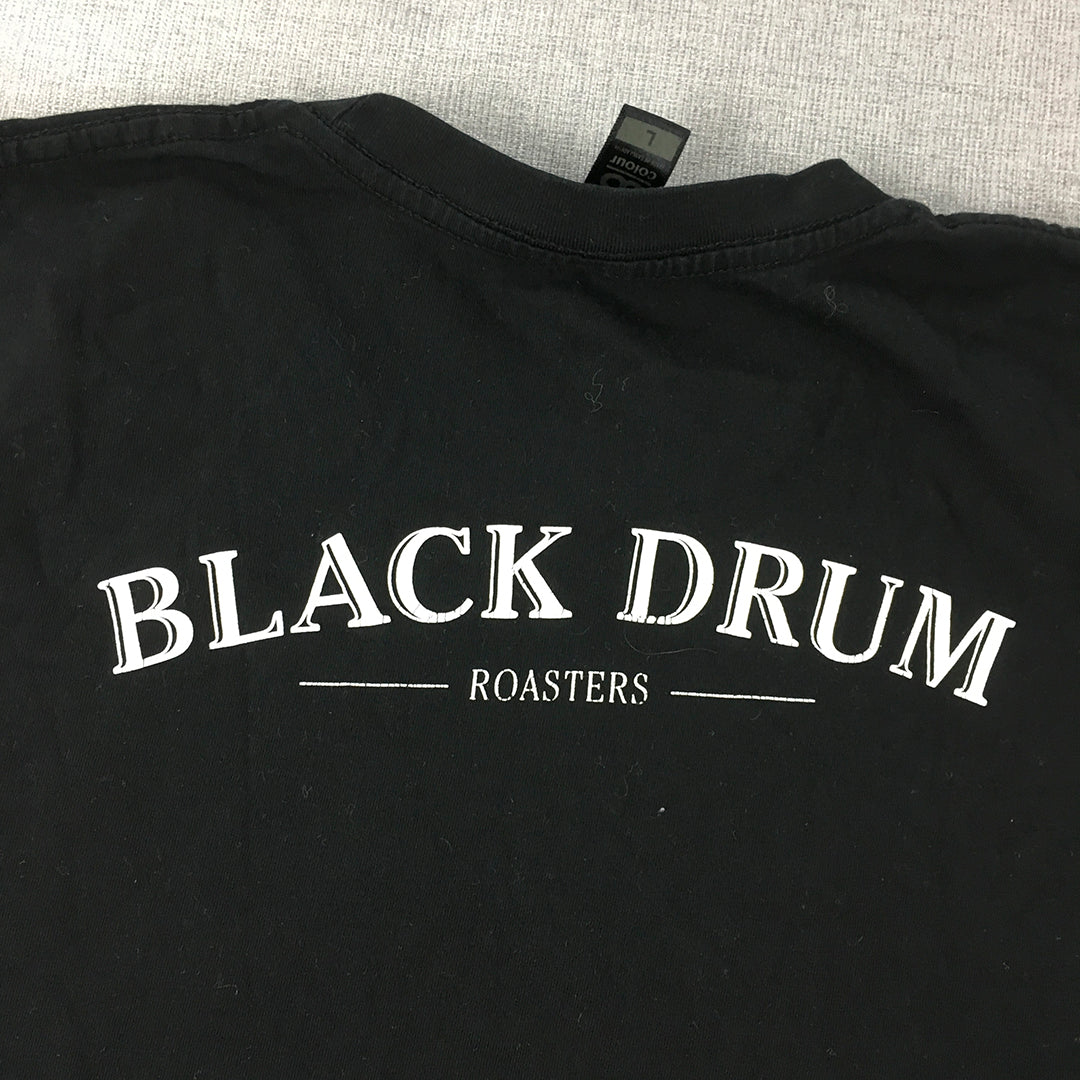 Black Drum Roasters Coffee Mens T-Shirt Size L Short Sleeve Crew Neck Tee