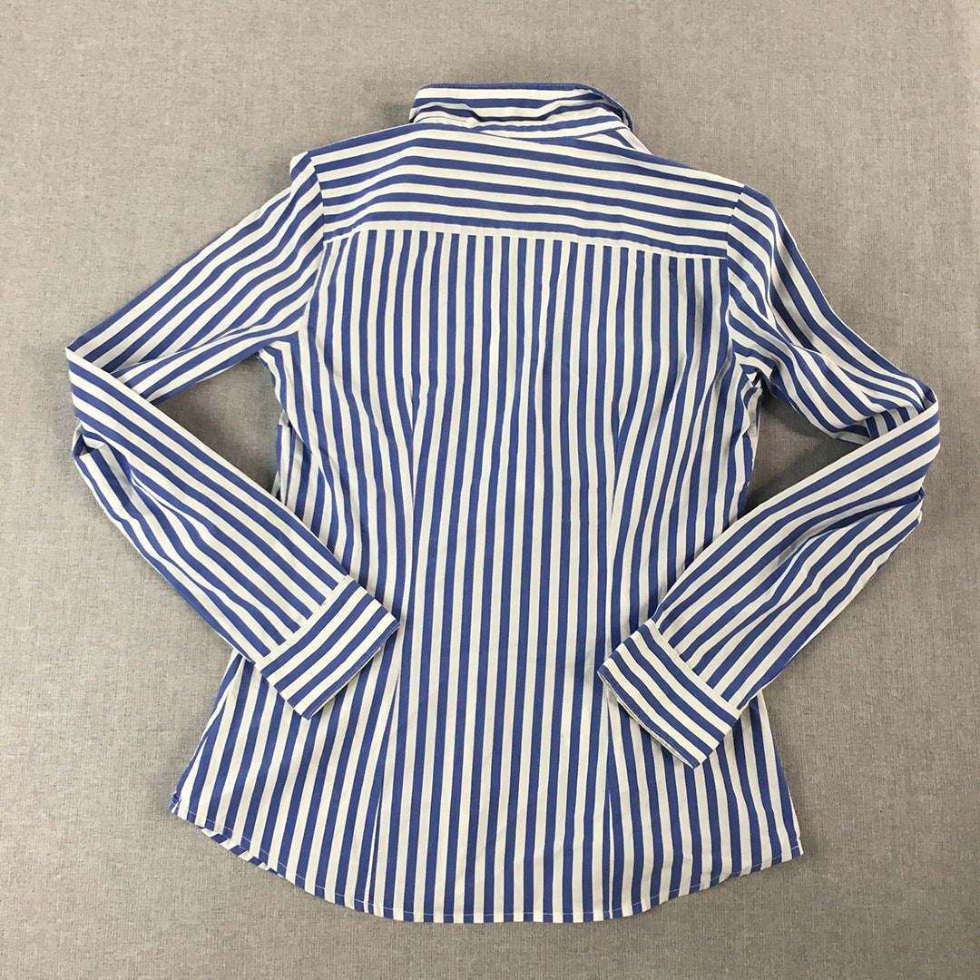 H&M Womens Shirt Size 4 Blue White Striped Long Sleeve Button-Up Collared