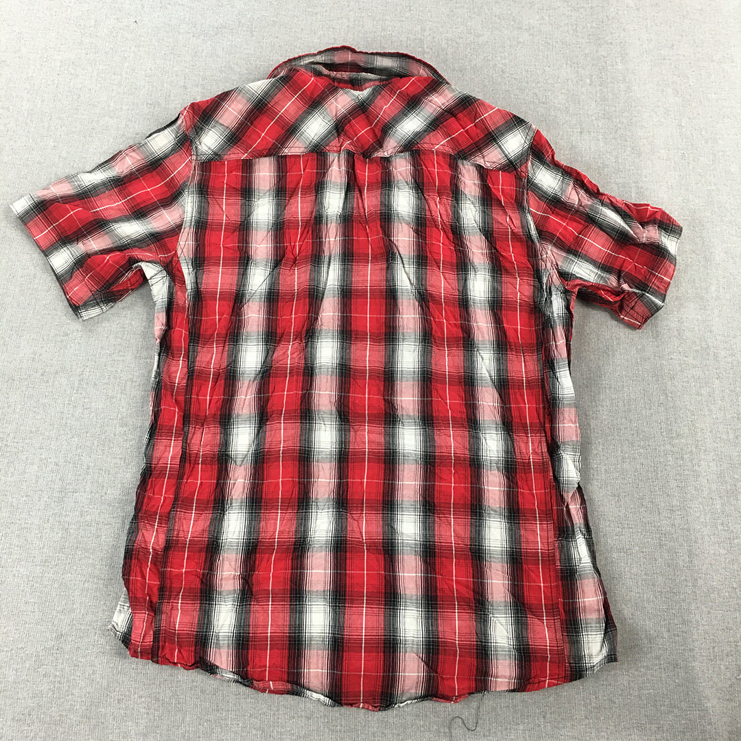 Rock & Republic Mens Shirt Size M Slim Fit Stretch Red Checkered Button-Up