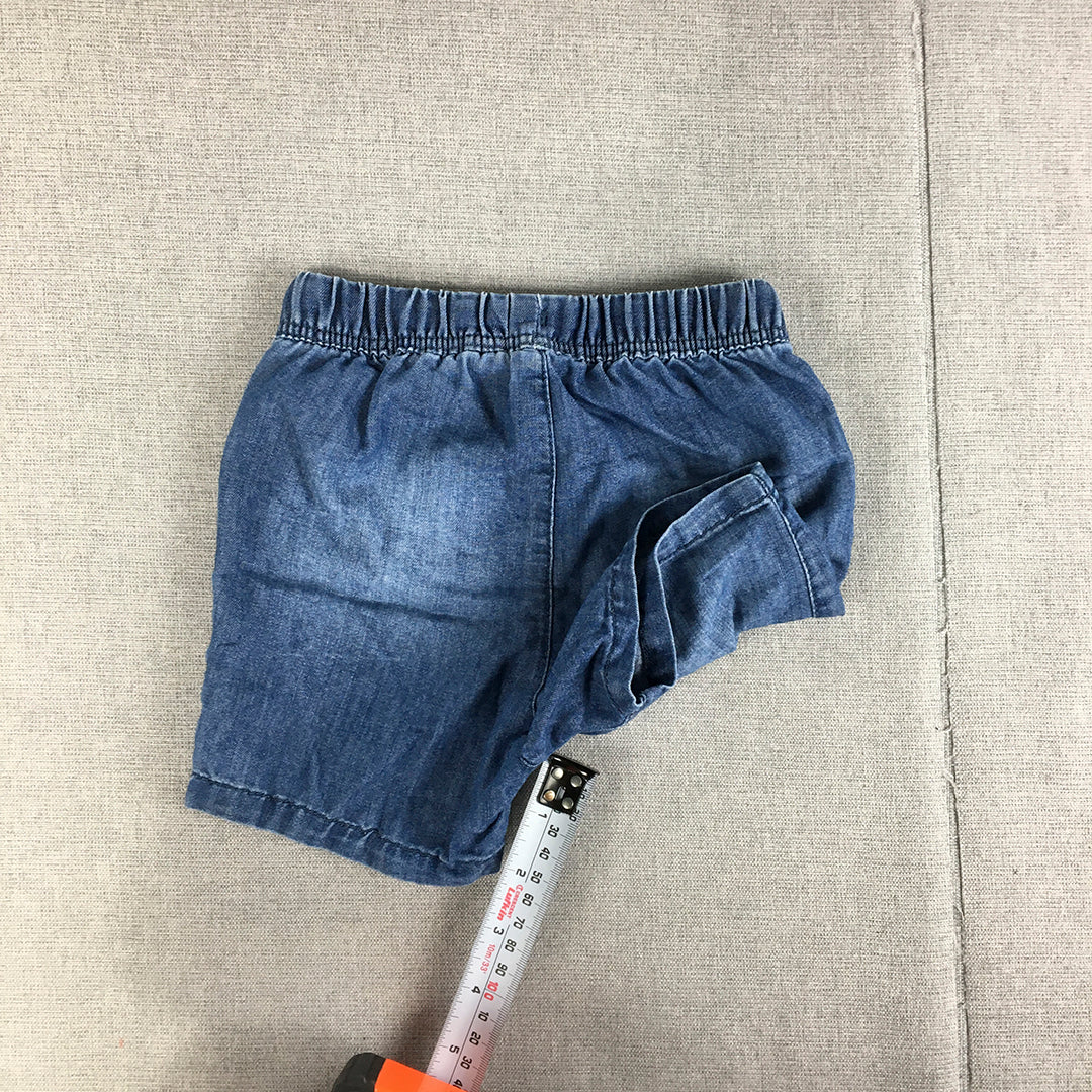 H&M Baby Denim Shorts Size 0 (6 - 9 Months) Blue Drawstring Elastic Waist