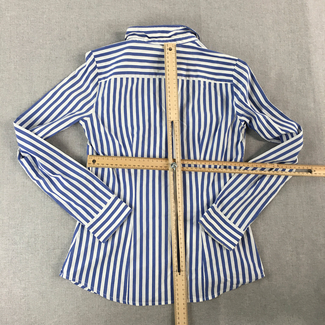 H&M Womens Shirt Size 4 Blue White Striped Long Sleeve Button-Up Collared