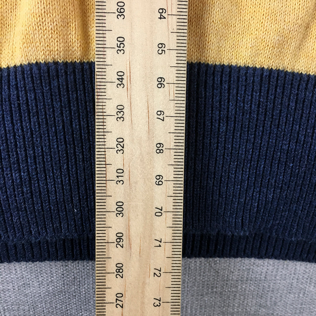 Van Heusen Mens Knit Sweater Size L Yellow Navy Striped Crew Neck Jumper