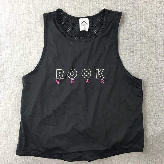 Rockwear Womens Tank Top Size 6 Black Logo Sleeveless Shirt