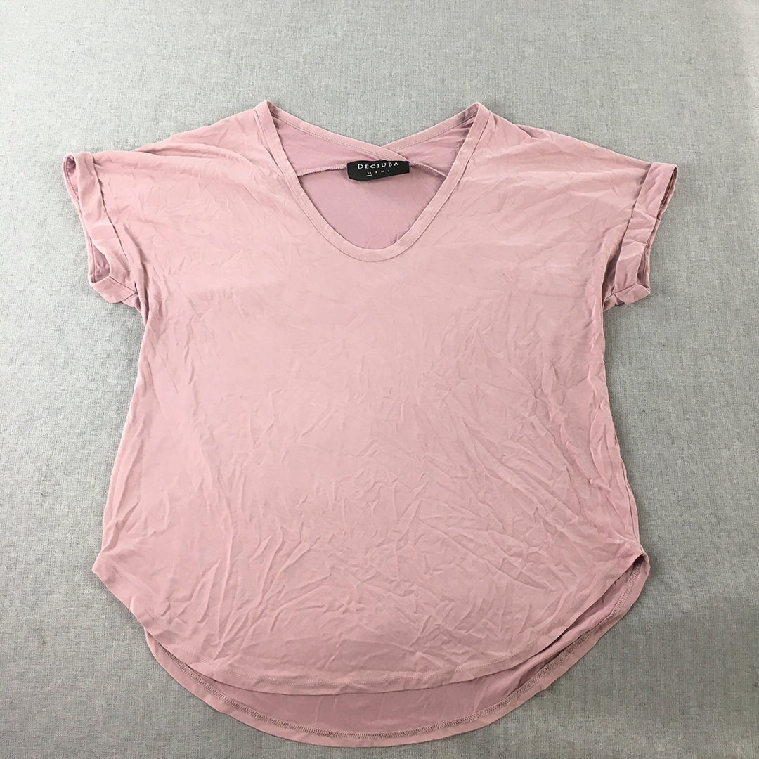 Decjuba Womens T-Shirt Size XS Pink V-Neck Short Sleeve Top