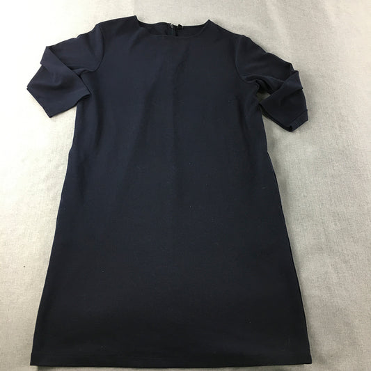 Uniqlo Womens Shift Dress Size L Navy Blue Mini Long Sleeve