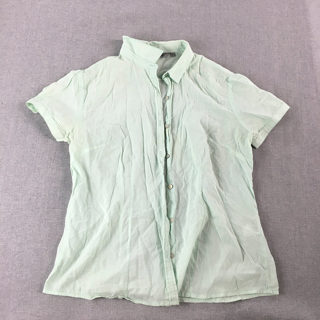 Annabelle Womens Shirt Size L Light Green Short Sleeve Button-Up