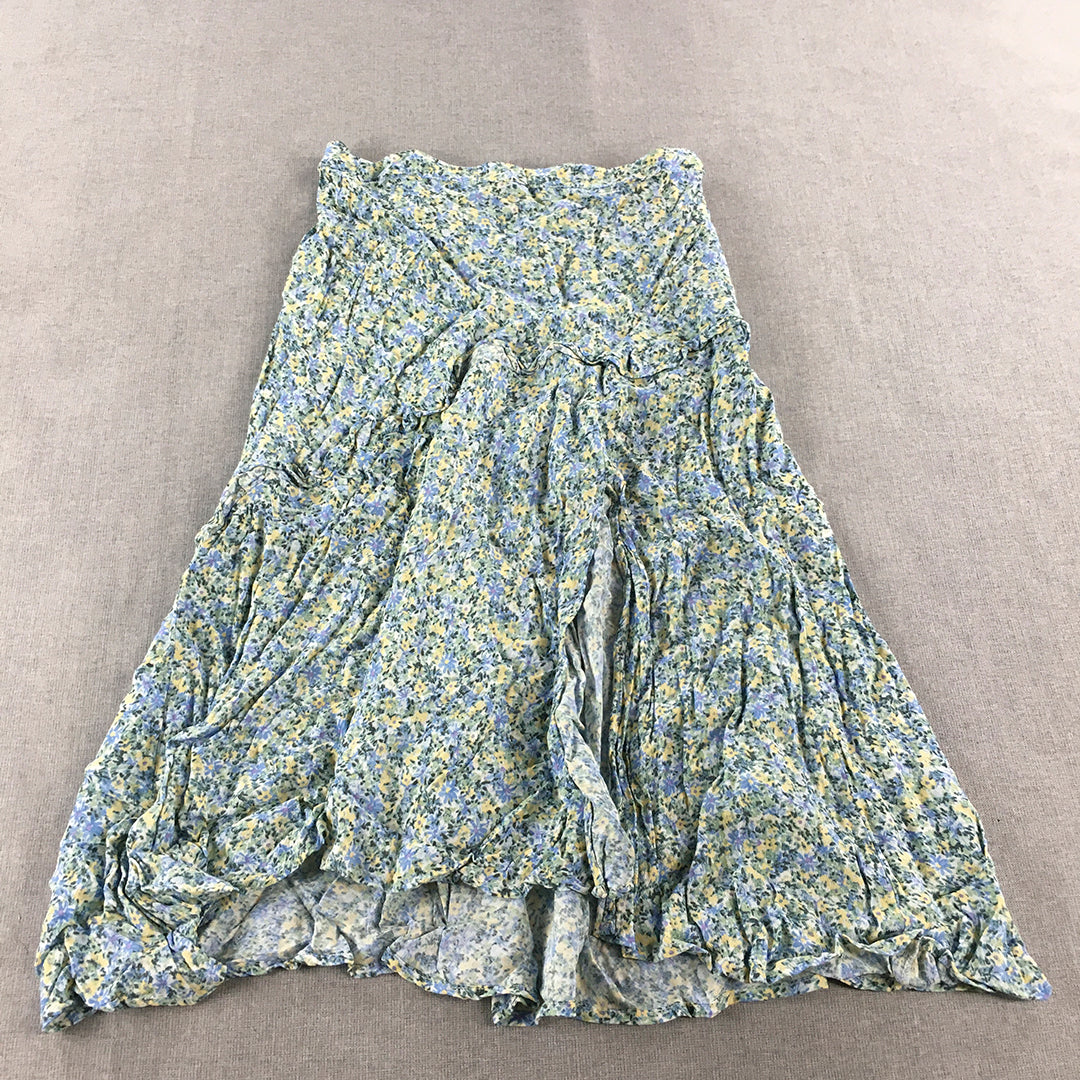 Tokito Petites Womens A-Line Skirt Size 12 Blue Yellow Floral Elastic Waist