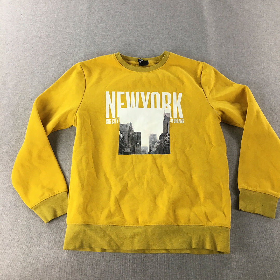 H&M Mens Sweater Size M Yellow Crew Neck New York USA Pullover Jumper