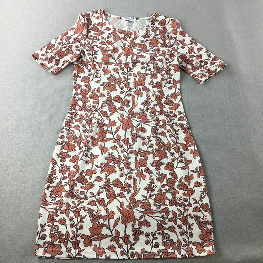 Valleygirl Womens Mini Dress Size S White Orange Floral Short Sleeve Stretch