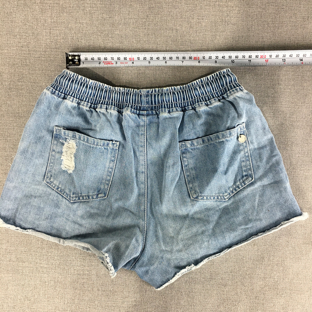 Eve Girl Kids Denim Shorts Size 10 Blue Drawstring Elastic Waist