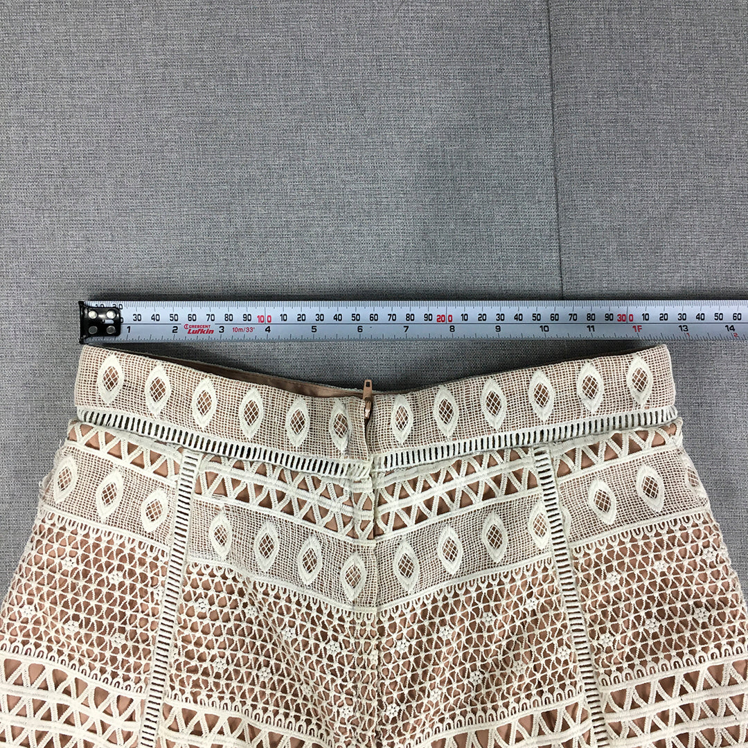 Bardot Womens Shorts Size 8 Nude & White Lace Bermuda