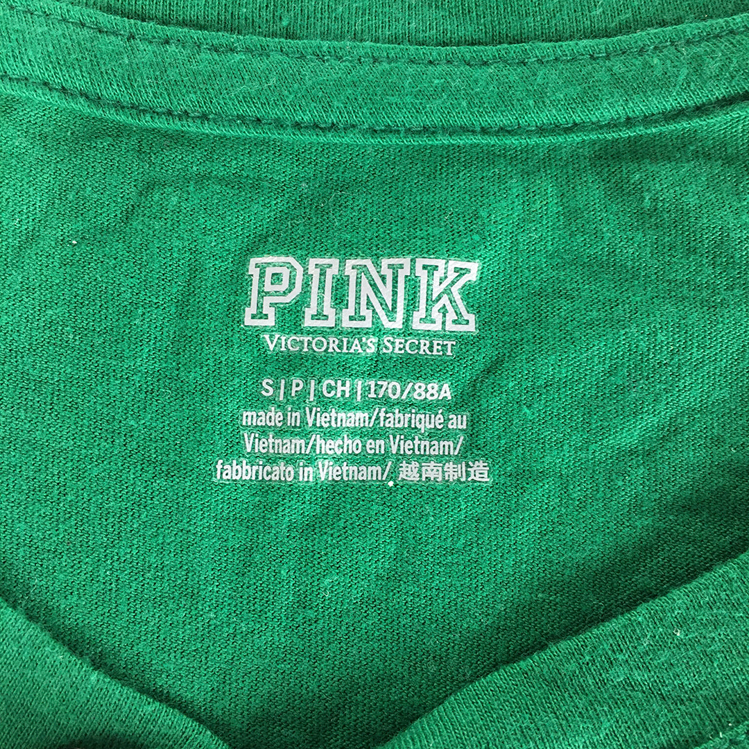 Victoria's Secret Pink Womens T-Shirt Size S Green Logo Short Sleeve Top