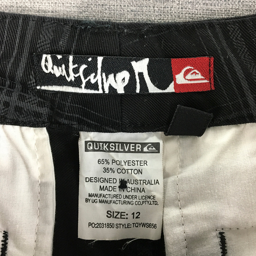 Quiksilver Kids Boys Shorts Size 12 Black Checkered Pockets Logo