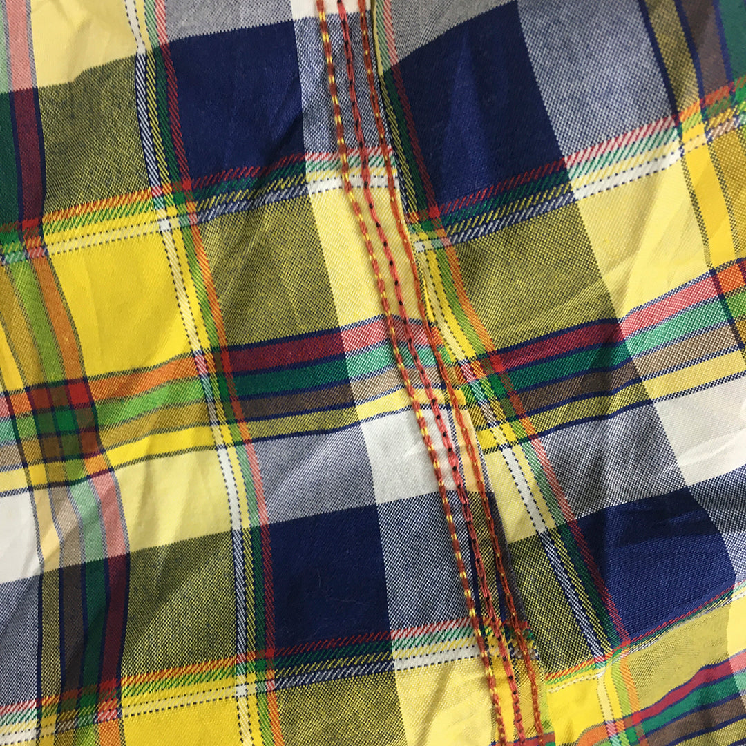 Agam Mens Shirt Size S Yellow Blue Checkered Long Sleeve Button-Up