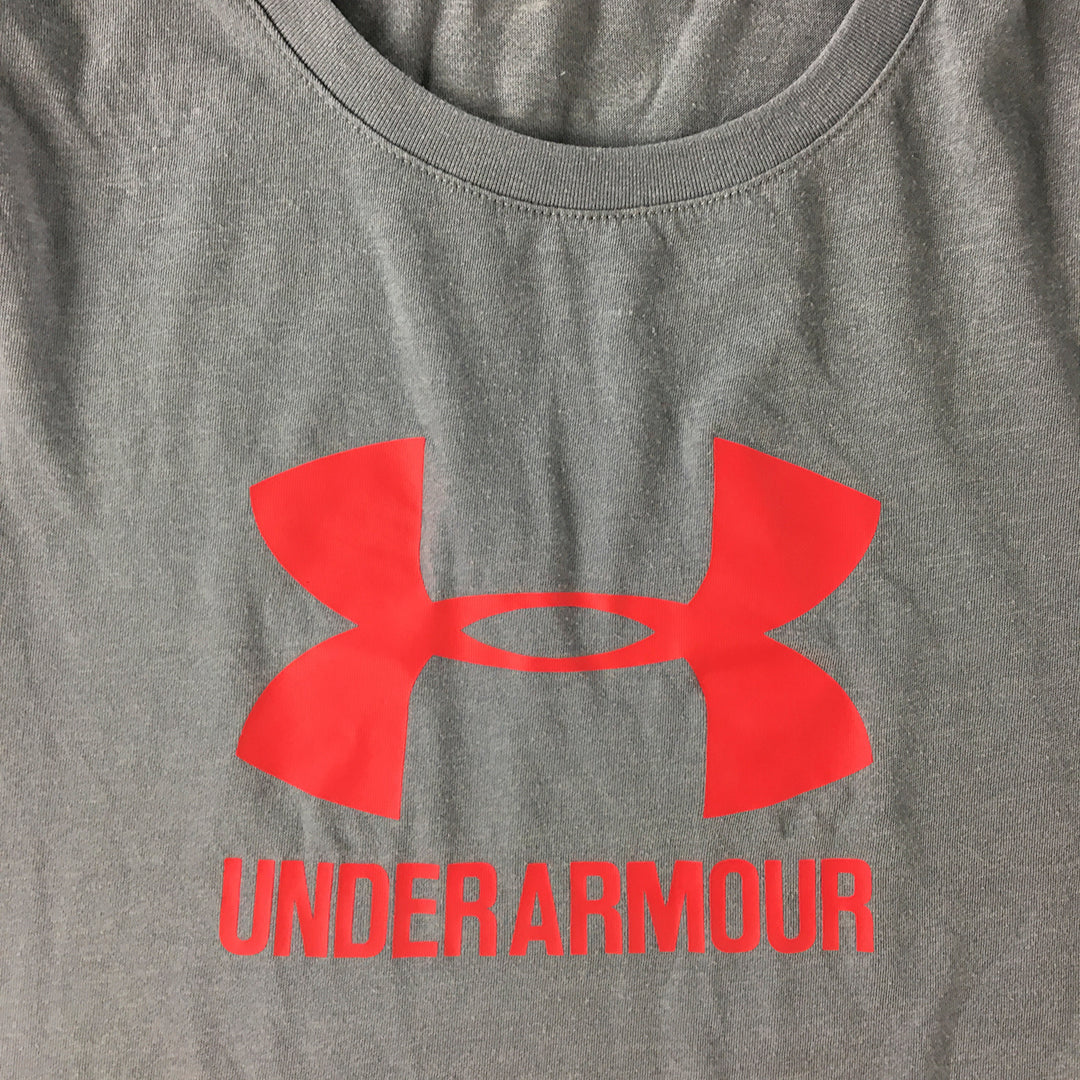 Under Armour Threadborne Womens T-Shirt Size S Grey Red Logo Short Sleeve