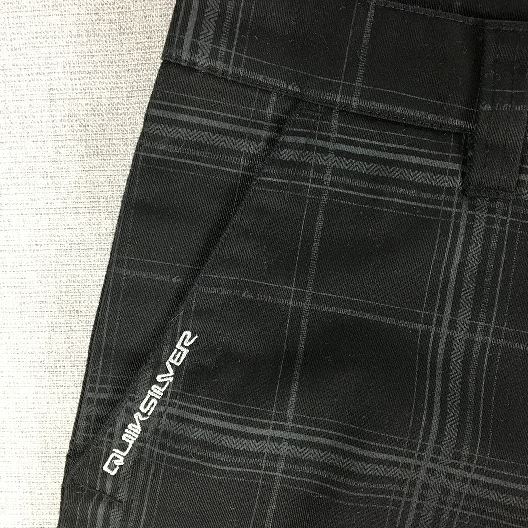 Quiksilver Kids Boys Shorts Size 12 Black Checkered Pockets Logo