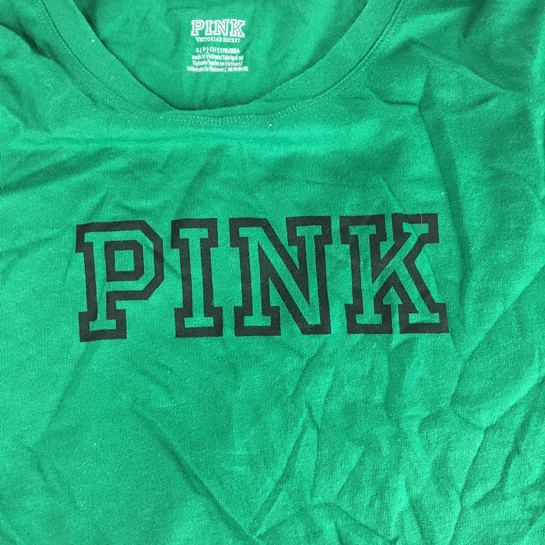 Victoria's Secret Pink Womens T-Shirt Size S Green Logo Short Sleeve Top