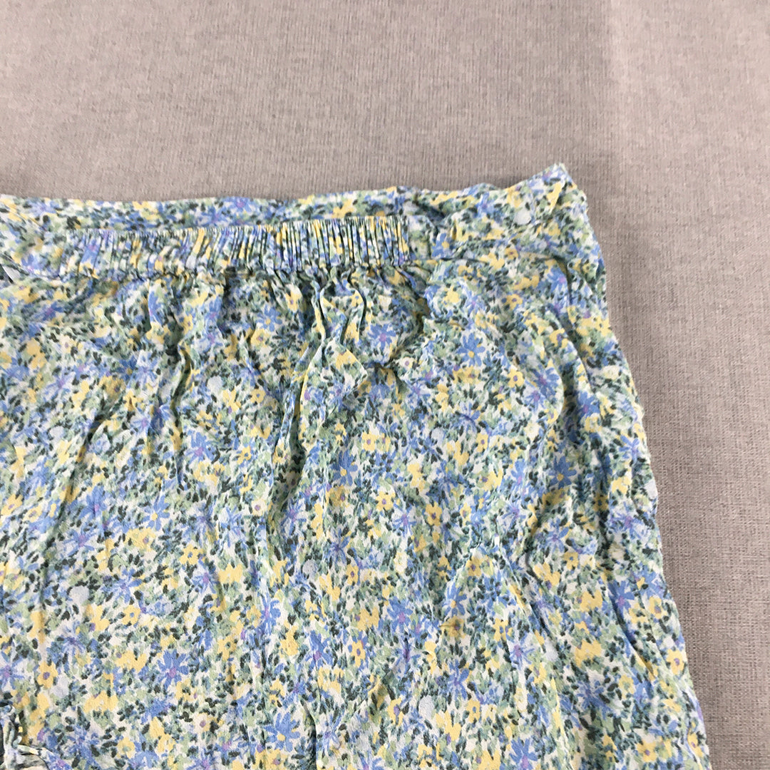 Tokito Petites Womens A-Line Skirt Size 12 Blue Yellow Floral Elastic Waist