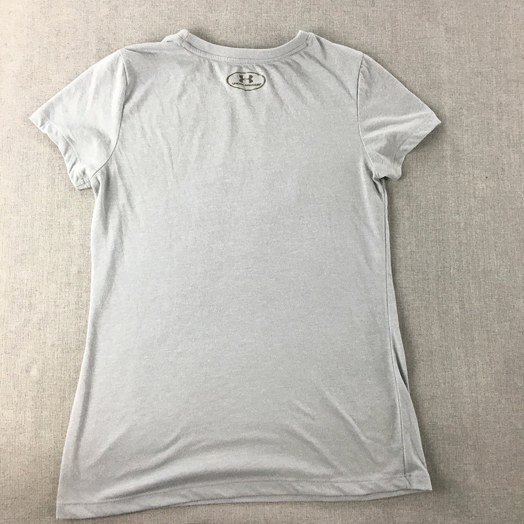 Under Armour Threadborne Womens T-Shirt Size S Grey Red Logo Short Sleeve