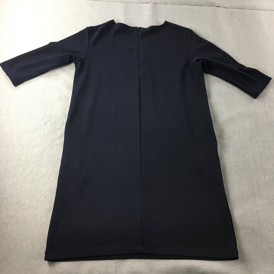 Uniqlo Womens Shift Dress Size L Navy Blue Mini Long Sleeve