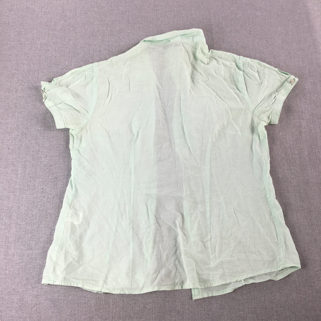 Annabelle Womens Shirt Size L Light Green Short Sleeve Button-Up