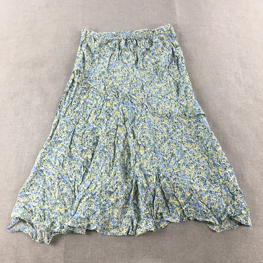 Tokito Petites Womens A-Line Skirt Size 12 Blue Yellow Floral Elastic Waist