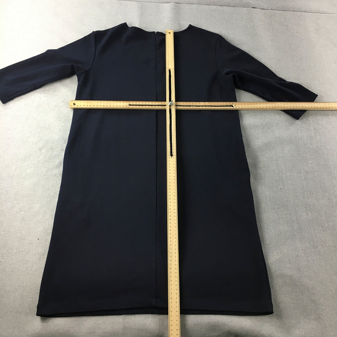 Uniqlo Womens Shift Dress Size L Navy Blue Mini Long Sleeve