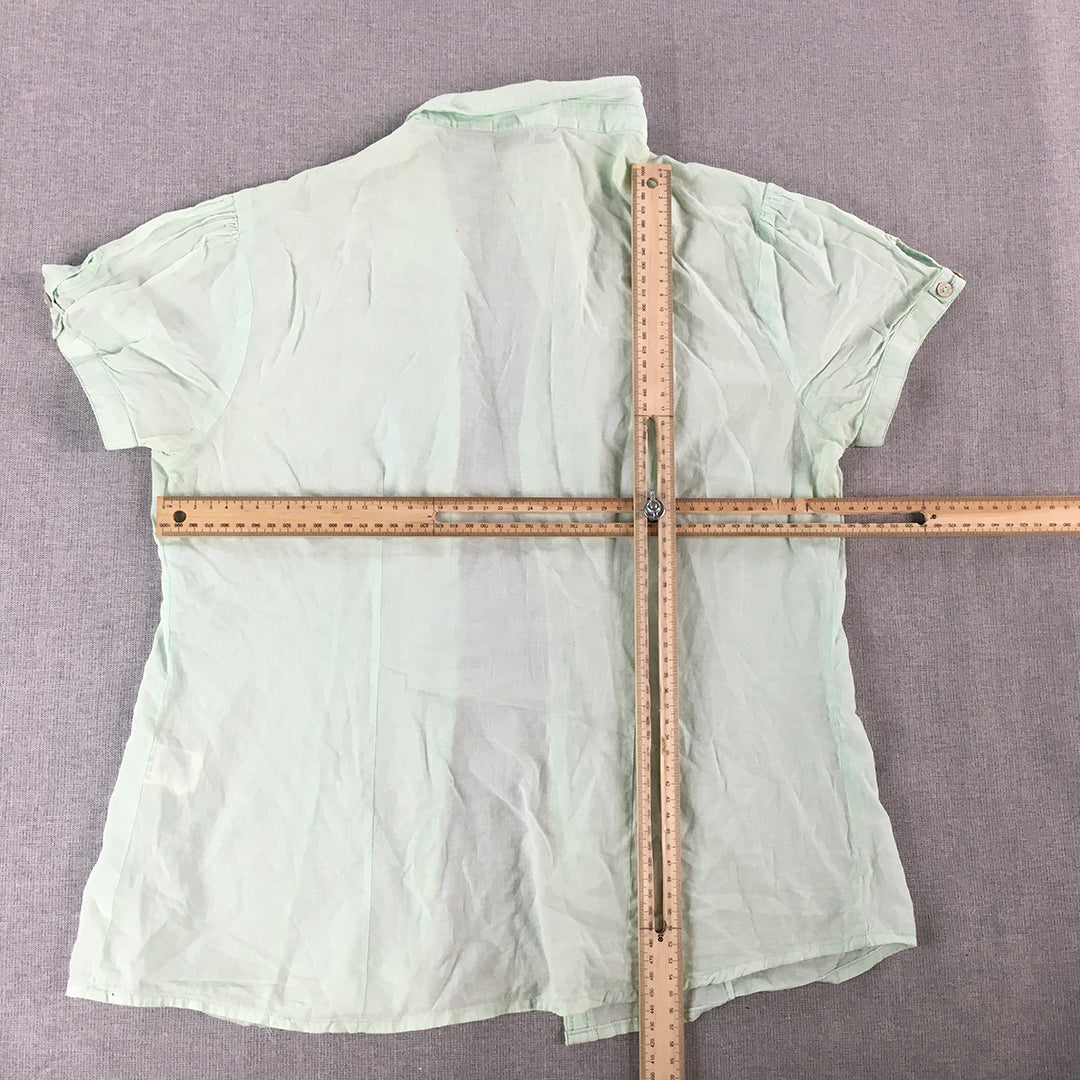 Annabelle Womens Shirt Size L Light Green Short Sleeve Button-Up