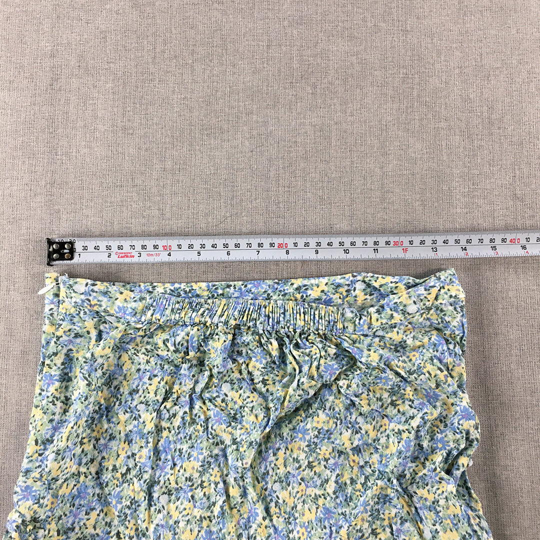 Tokito Petites Womens A-Line Skirt Size 12 Blue Yellow Floral Elastic Waist