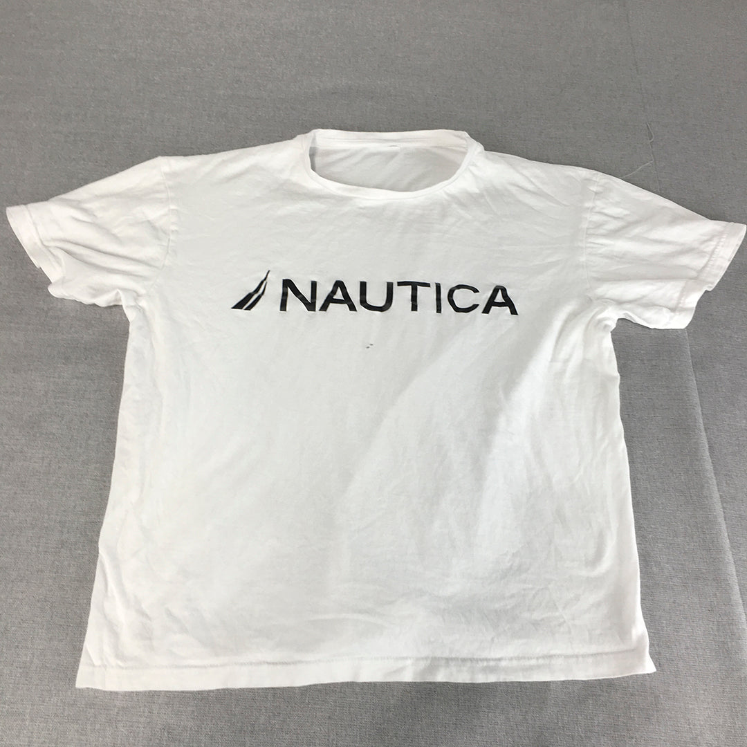 Nauitca Mens T-Shirt Size S White Big Logo Short Sleeve Crew Neck Tee