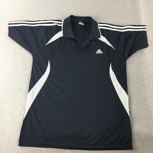 Adidas Mens Polo Shirt Size L Navy Blue Collared Logo Short Sleeve Rugby Golf