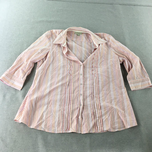 Autograph Womens Top Size 14 White Pink Striped Button-Up Shirt